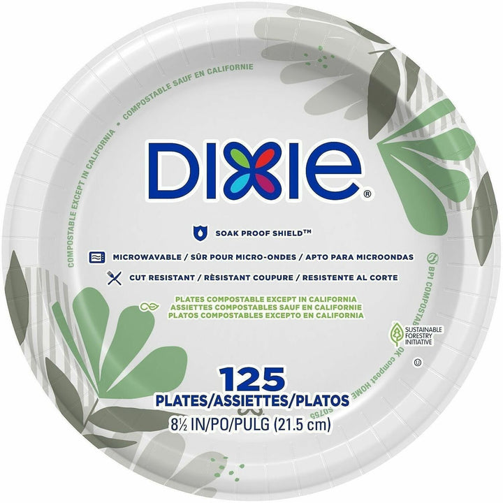 Image of Dixie UX9WS Foods Pathways Everyday Paper Plates, Breakroom, Pathways, Microwave Safe, 8.5" Diameter, White, Paper Body, 125 / Pack