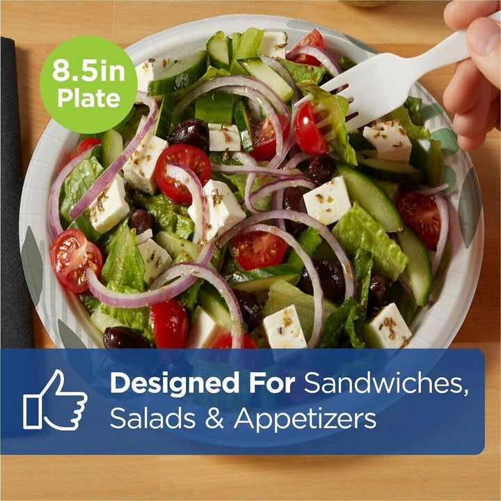 Image of Dixie UX9WS Foods Pathways Everyday Paper Plates, Breakroom, Pathways, Microwave Safe, 8.5" Diameter, White, Paper Body, 125 / Pack