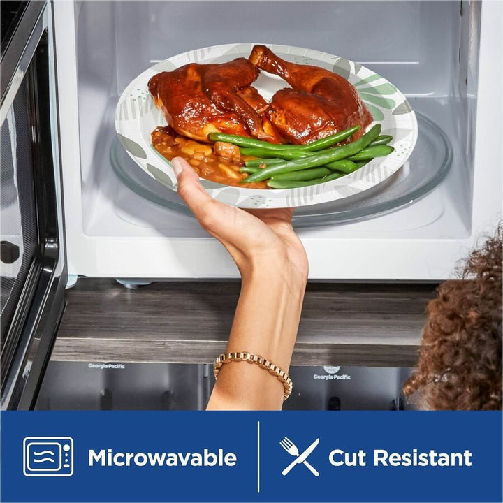 Image of Dixie UX9WS Foods Pathways Everyday Paper Plates, Breakroom, Pathways, Microwave Safe, 8.5" Diameter, White, Paper Body, 125 / Pack