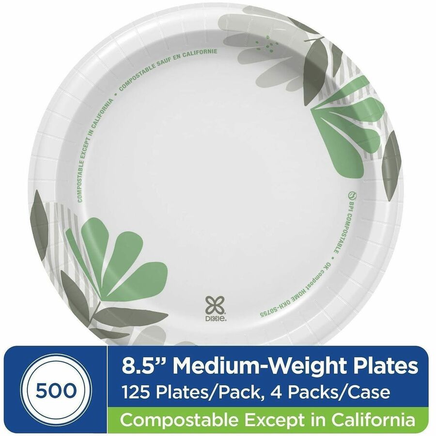 Image of Dixie UX9WS Foods Pathways Everyday Paper Plates, Breakroom, Pathways, Microwave Safe, 8.5" Diameter, White, Paper Body, 125 / Pack
