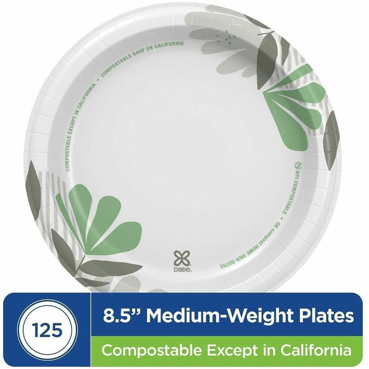 Image of Dixie UX9WS Foods Pathways Everyday Paper Plates, Breakroom, Pathways, Microwave Safe, 8.5" Diameter, White, Paper Body, 125 / Pack