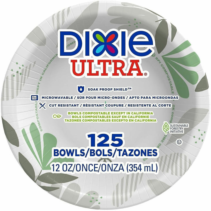 Image of Dixie Ultra® SXB12WS Pathways 12 oz Heavyweight Paper Bowls by GP Pro, Pathways, Disposable, Microwave Safe, White, Paper Body, 125 / Pack