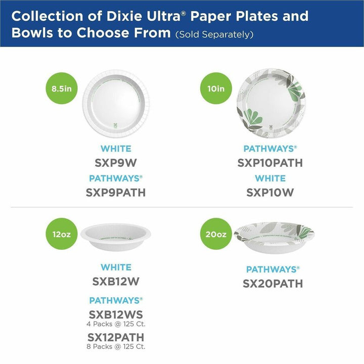 Image of Dixie Ultra® SXB12WS Pathways 12 oz Heavyweight Paper Bowls by GP Pro, Pathways, Disposable, Microwave Safe, White, Paper Body, 125 / Pack