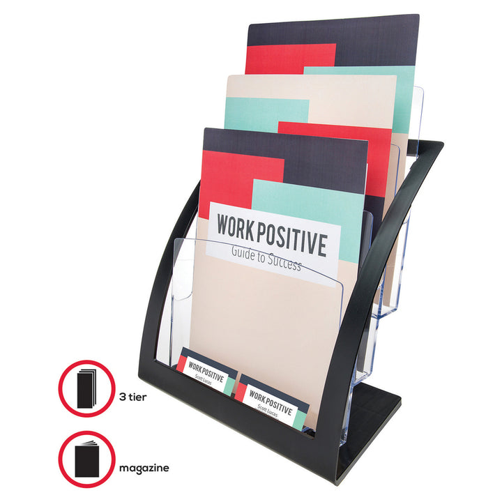Image of deflecto® 3-Tier Literature Holder, Leaflet Size, 11.25w x 6.94d x 13.31h, Black
