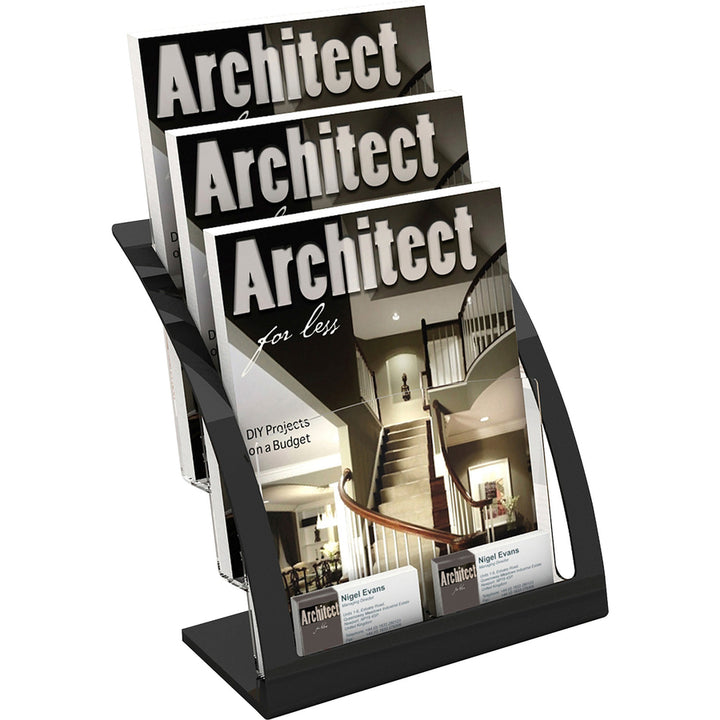 Image of deflecto® 3-Tier Literature Holder, Leaflet Size, 11.25w x 6.94d x 13.31h, Black