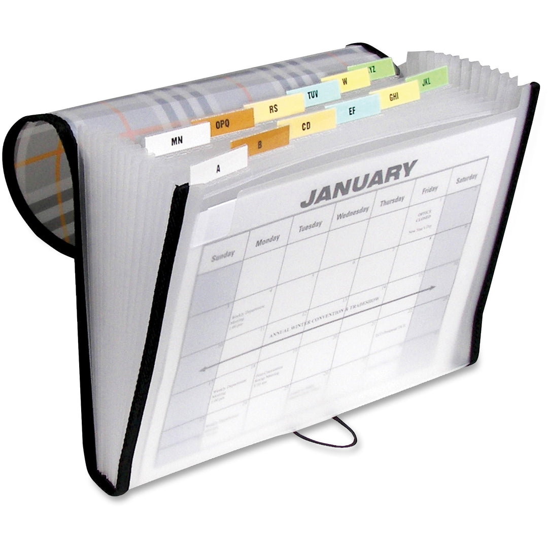 Image of C-Line® Plaid Design Expanding Files, 1.5" Expansion, 13 Sections, Cord/Hook Closure, 1/6-Cut Tabs, Letter Size, Gray Plaid