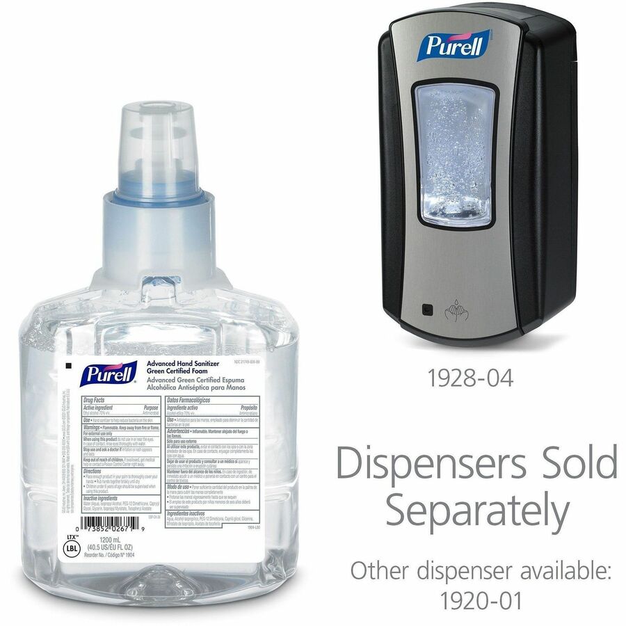 Image of PURELL® 190402 Advanced Hand Sanitizer Green Certified Foam Refill, 1.27 quart, Hand, Skin, Clear, Fragrance-free, Dye-free, 1 Each