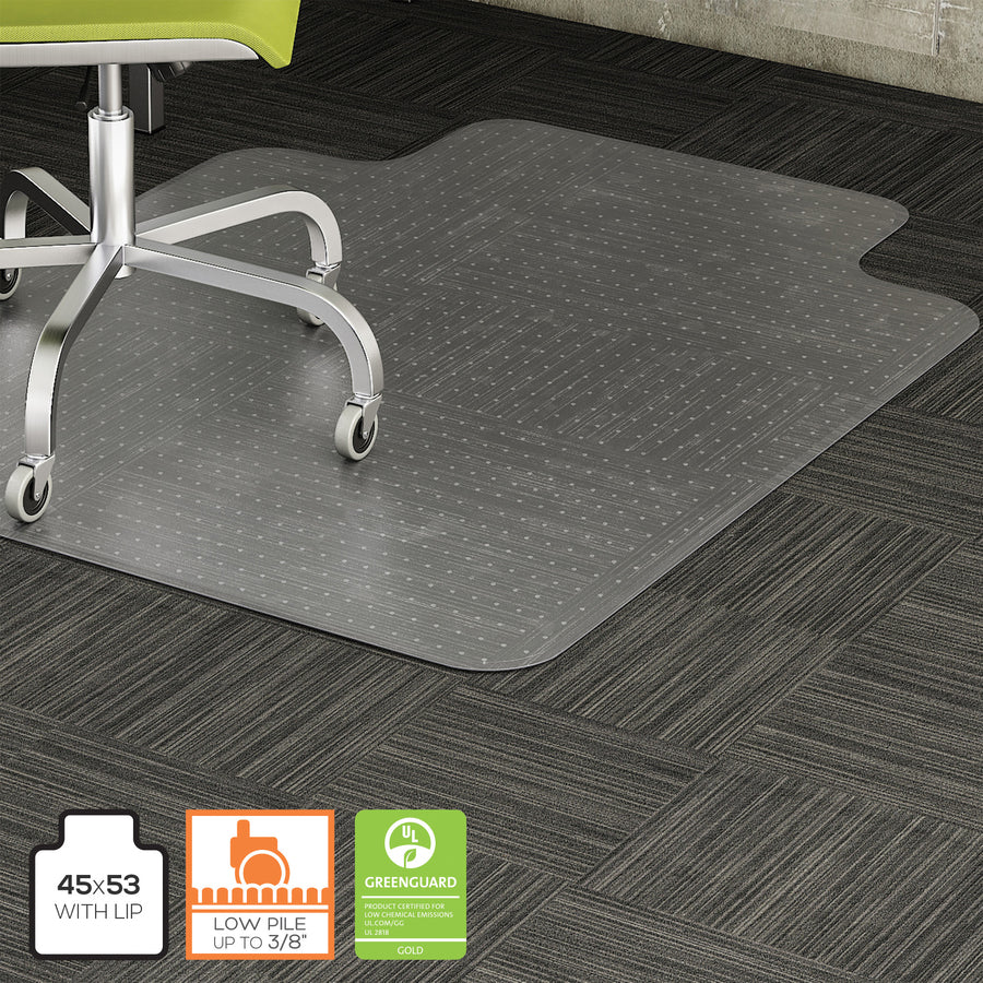 Image of Lorell Chairmat, Low Pile, Wide Lip 25"x12", 45"x53", Clear
