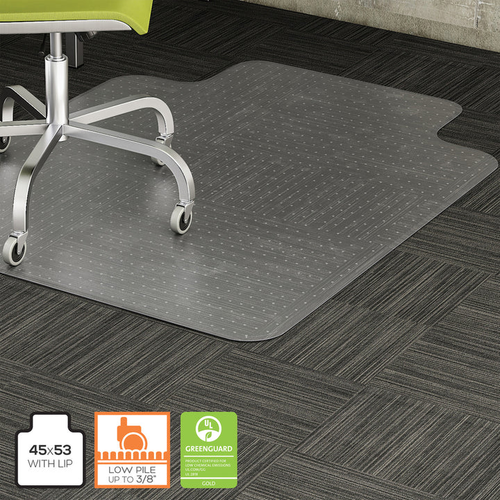 Image of Lorell Chairmat, Low Pile, Wide Lip 25"x12", 45"x53", Clear