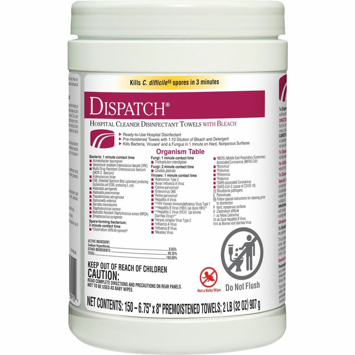 Image of Dispatch 69150 Hospital Cleaner Disinfectant Towels with Bleach