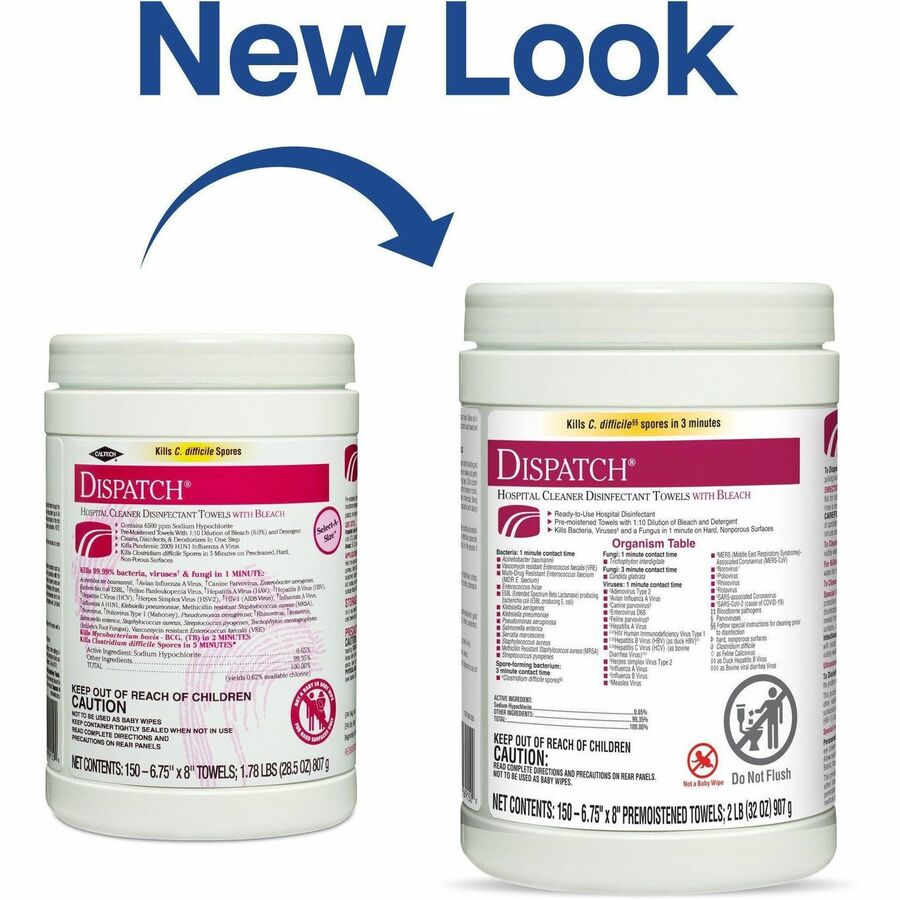 Image of Dispatch 69150 Hospital Cleaner Disinfectant Towels with Bleach