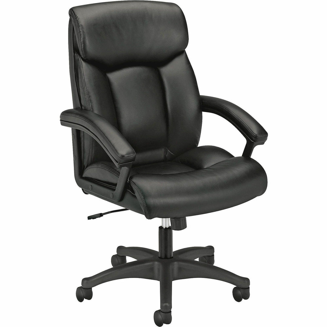 Image of HON® Hvl151 Executive High-Back Leather Chair, Supports Up To 250 Lb, 17.75" To 21.5" Seat Height, Black