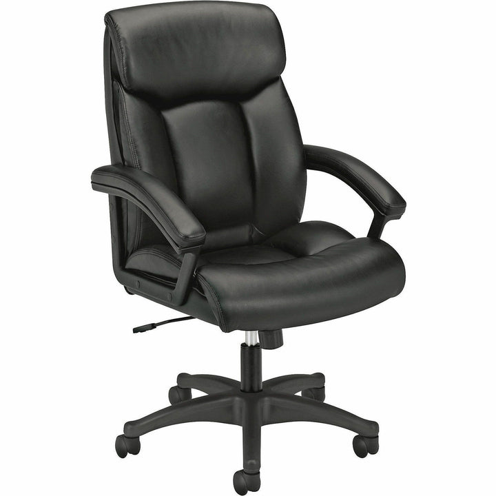 Image of HON® Hvl151 Executive High-Back Leather Chair, Supports Up To 250 Lb, 17.75" To 21.5" Seat Height, Black