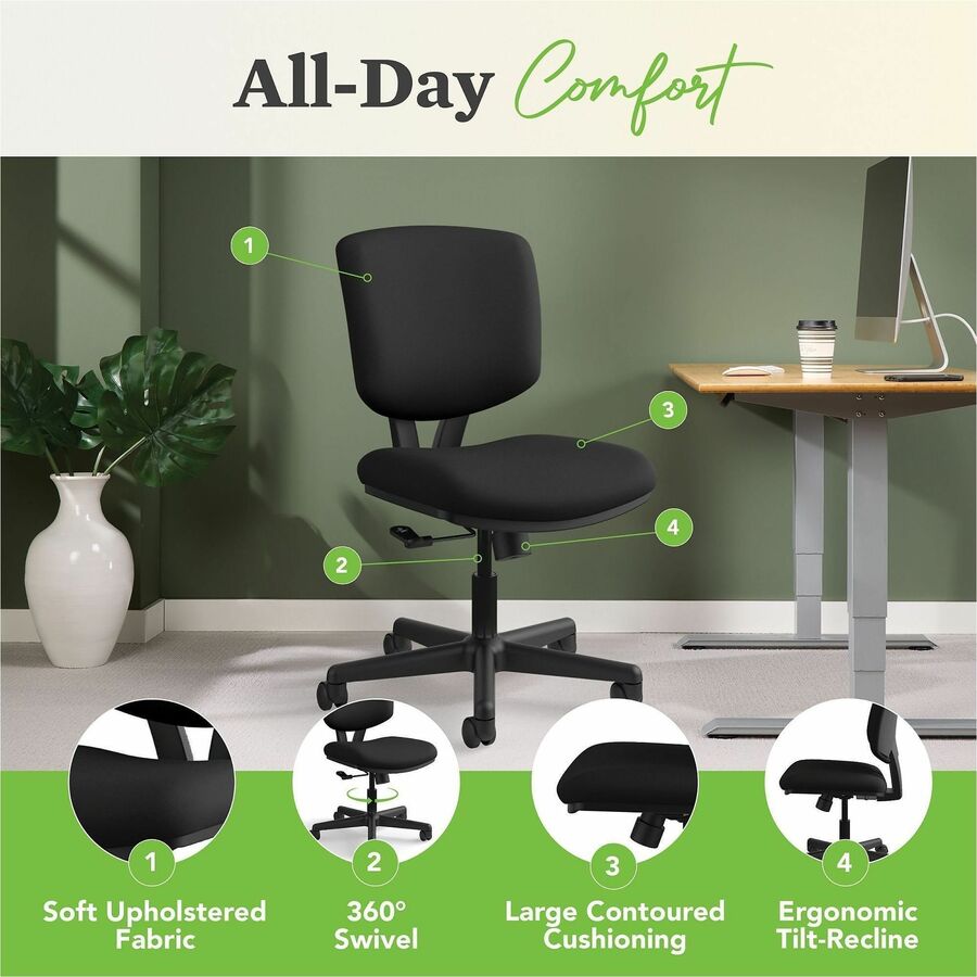 Image of HON® Volt Series Task Chair, Supports Up To 250 Lb, 18" To 22.25" Seat Height, Black