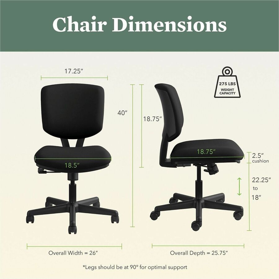 Image of HON® Volt Series Task Chair, Supports Up To 250 Lb, 18" To 22.25" Seat Height, Black