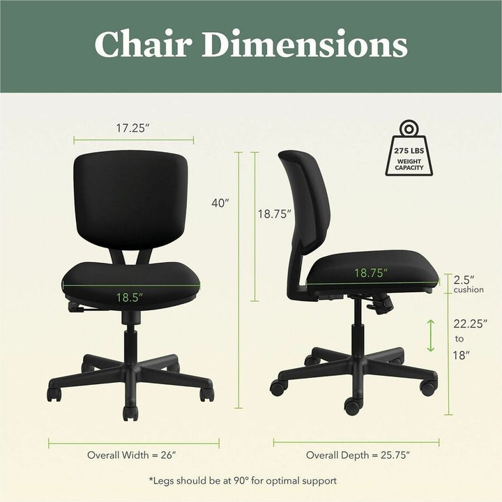 Image of HON® Volt Series Task Chair, Supports Up To 250 Lb, 18" To 22.25" Seat Height, Black