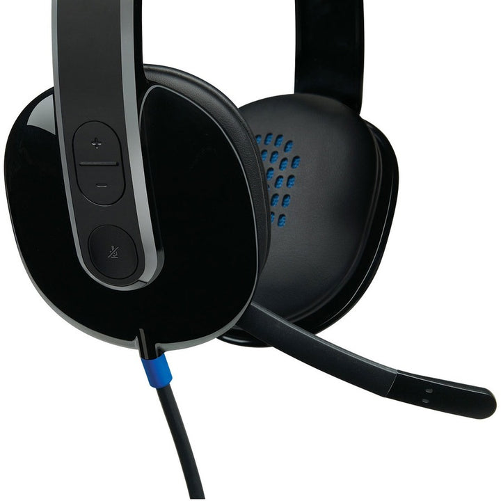 Image of Logitech H540 USB Headset, Stereo, USB, Wired, Over-the-head, Binaural, Semi-open, Black, 1 Each