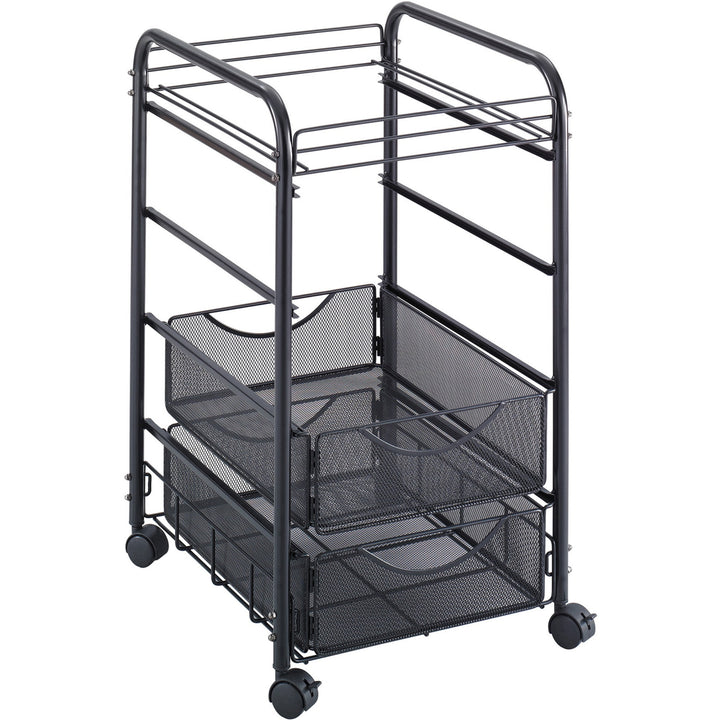 Image of Safco® Onyx Mesh Open Mobile File with Drawers, Metal, 2 Drawers, 1 Bin, 15.75" x 17" x 27", Black
