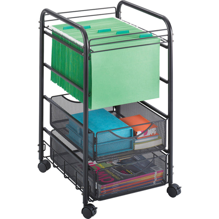 Image of Safco® Onyx Mesh Open Mobile File with Drawers, Metal, 2 Drawers, 1 Bin, 15.75" x 17" x 27", Black