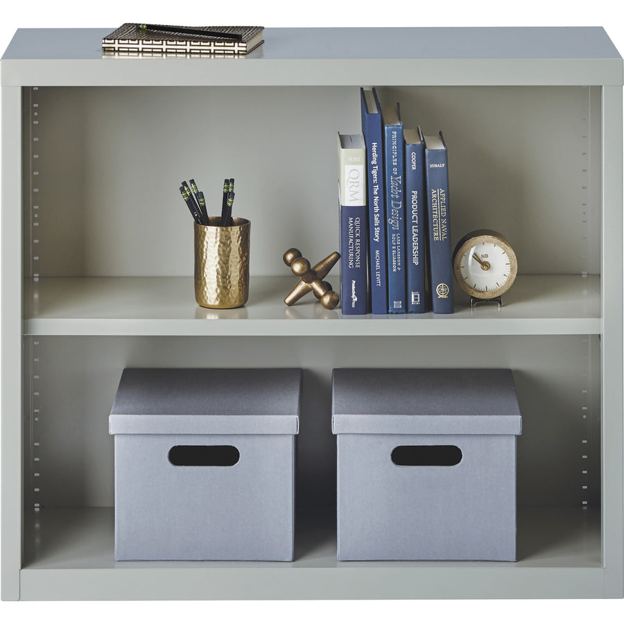 Image of Lorell Steel Bookcase, 2-Shelf, 34-1/2"x13"x30", Light Gray