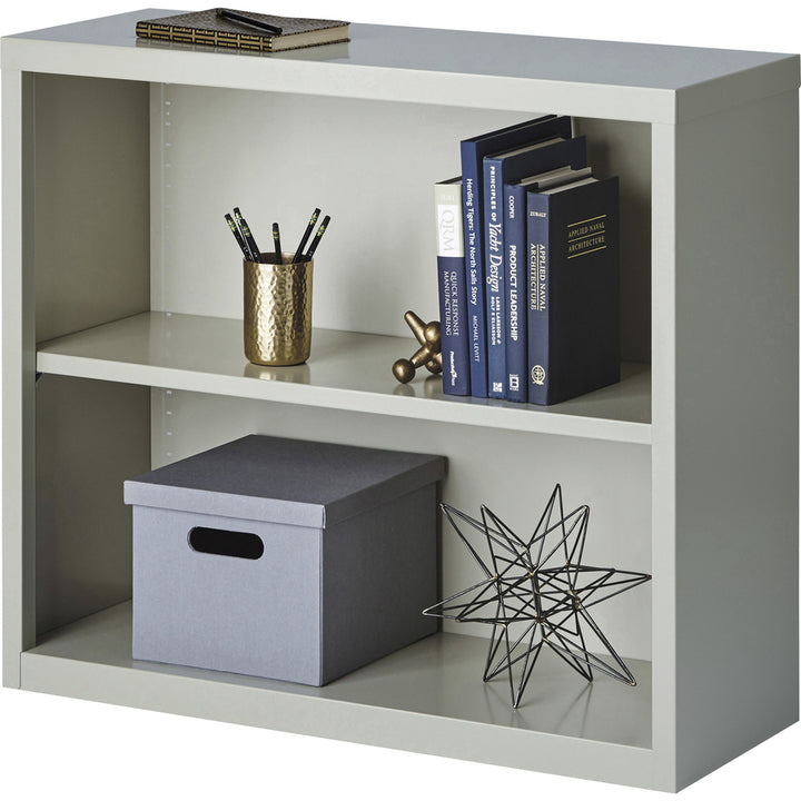 Image of Lorell Steel Bookcase, 2-Shelf, 34-1/2"x13"x30", Light Gray