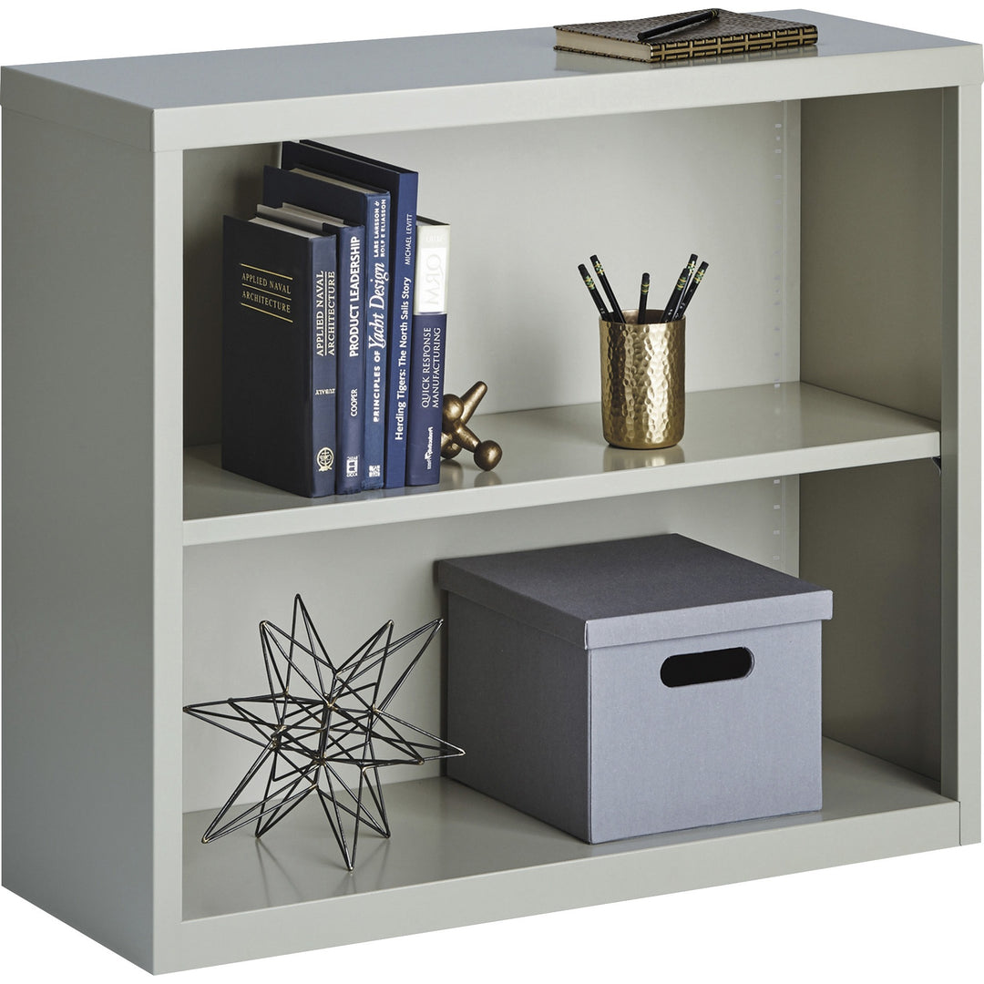 Image of Lorell Steel Bookcase, 2-Shelf, 34-1/2"x13"x30", Light Gray