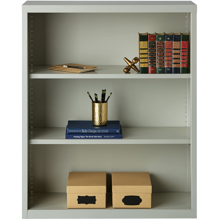 Image of Lorell Steel Bookcase, 3-Shelf, 34-1/2"x13"x42", Light Gray