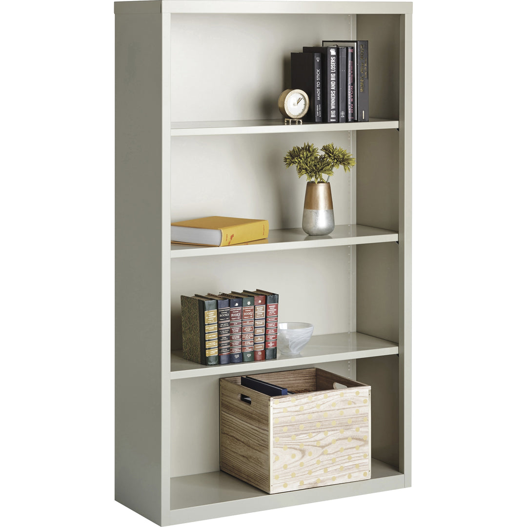 Image of Lorell Steel Bookcase, 4-Shelf, 34-1/2"x13"x60", Light Gray