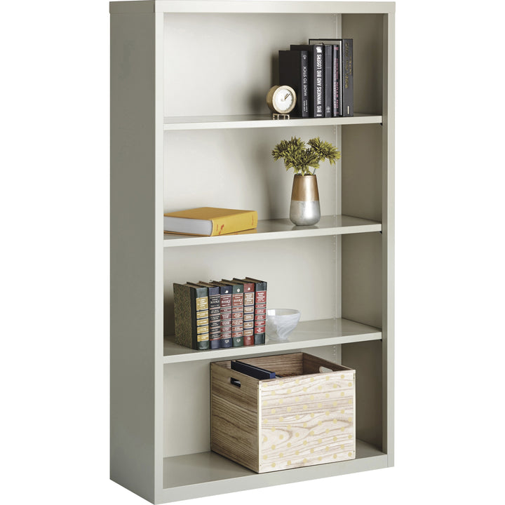 Image of Lorell Steel Bookcase, 4-Shelf, 34-1/2"x13"x60", Light Gray