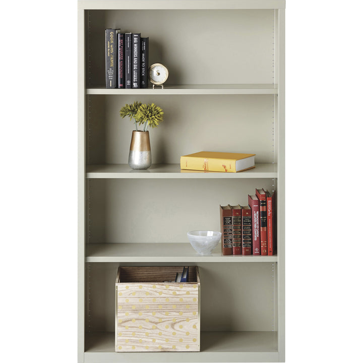 Image of Lorell Steel Bookcase, 4-Shelf, 34-1/2"x13"x60", Light Gray