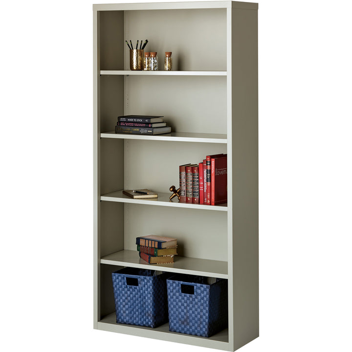 Image of Lorell Steel Bookcase, 5-Shelf, 34-1/2"x13"x72", Light Gray