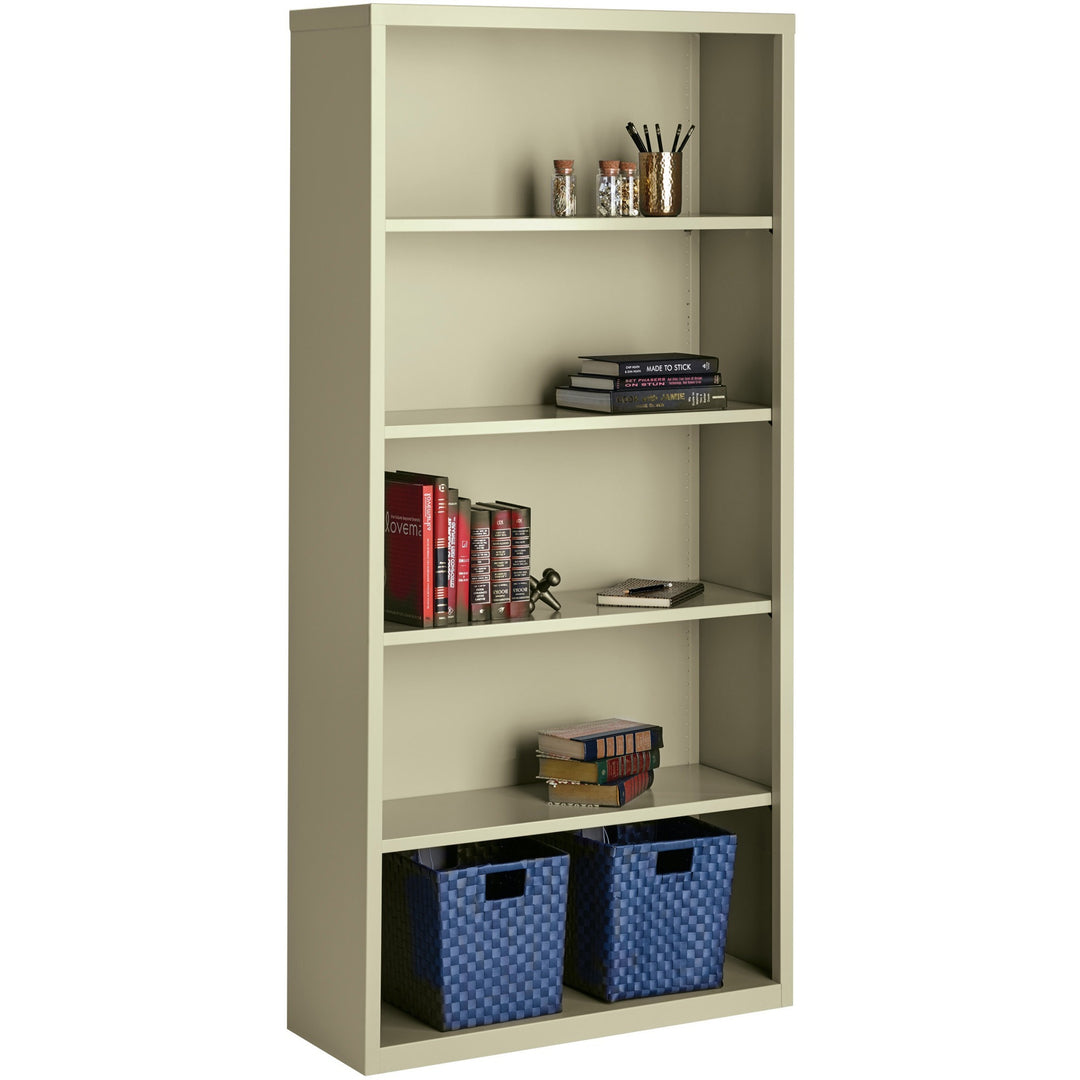 Image of Lorell Bookcase, Steel, 5-Shelf, 34-1/2"x13"x72", Putty