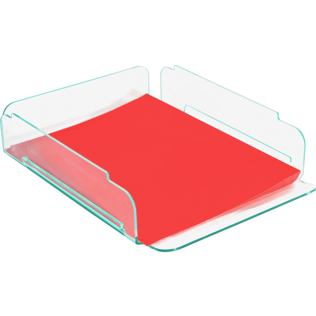 Image of Lorell Single Stack Letter Tray, 10"x13-1/4"x2-1/2", CL/GN Acrylic