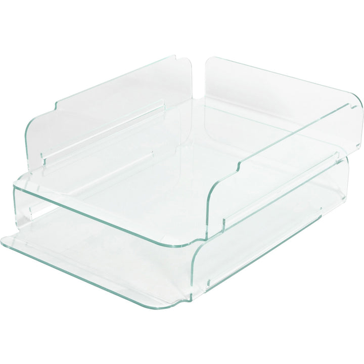 Image of Lorell Stacking Letter Tray, 13"x10-1/4"x2-3/4", 2/ST, CL/Green