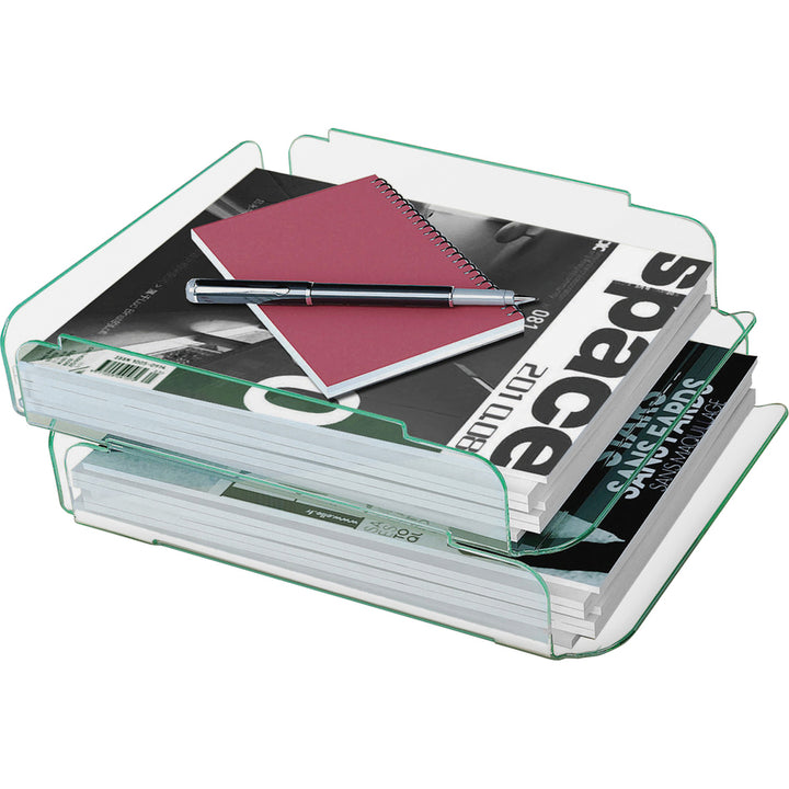 Image of Lorell Stacking Letter Tray, 13"x10-1/4"x2-3/4", 2/ST, CL/Green