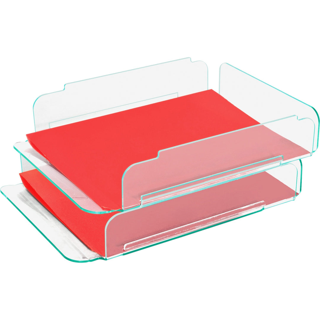 Image of Lorell Stacking Letter Tray, 13"x10-1/4"x2-3/4", 2/ST, CL/Green