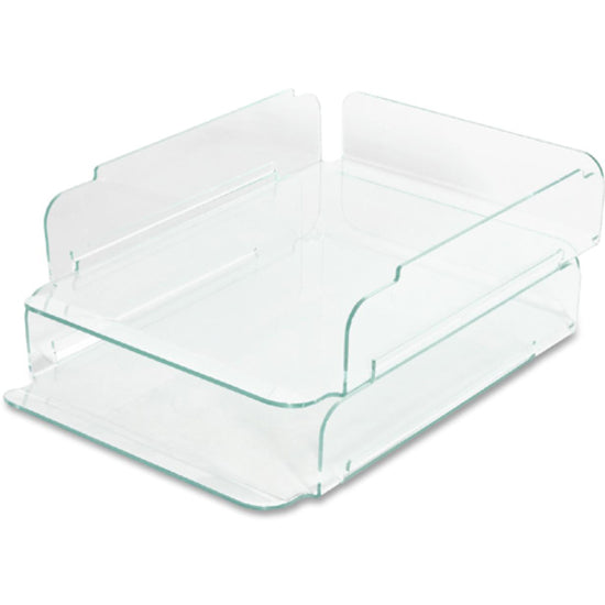 Image of Lorell Stacking Letter Tray, 13"x10-1/4"x2-3/4", 2/ST, CL/Green