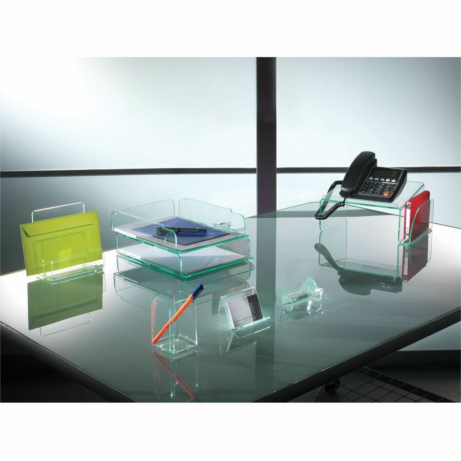 Image of Lorell Stacking Letter Tray, 13"x10-1/4"x2-3/4", 2/ST, CL/Green