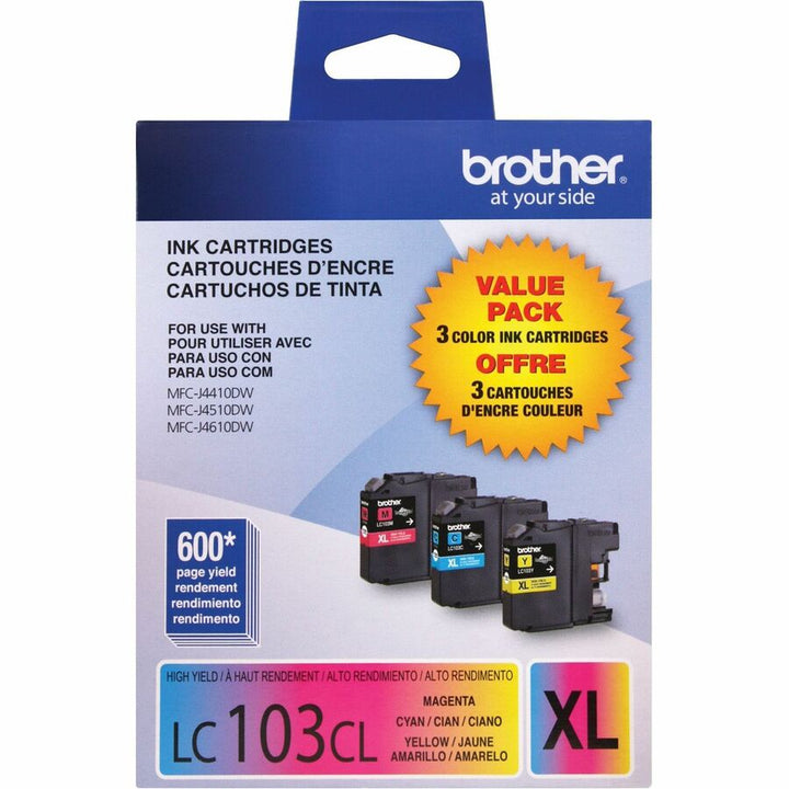 Image of Brother Innobella LC1033PKS LC103 3PK High-yield Ink Cartridges, 600 Pages Cyan, 600 Pages Magenta, 600 Pages Yellow, 3 / Pack