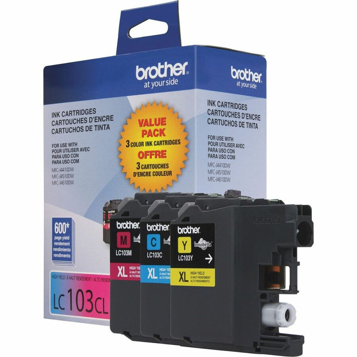 Image of Brother Innobella LC1033PKS LC103 3PK High-yield Ink Cartridges, 600 Pages Cyan, 600 Pages Magenta, 600 Pages Yellow, 3 / Pack