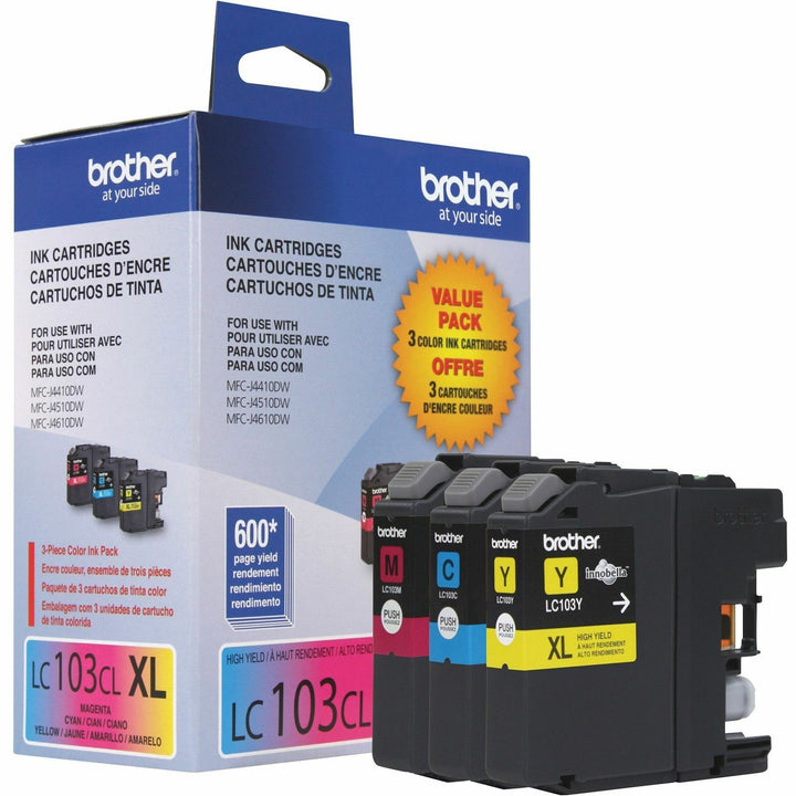 Image of Brother Innobella LC1033PKS LC103 3PK High-yield Ink Cartridges, 600 Pages Cyan, 600 Pages Magenta, 600 Pages Yellow, 3 / Pack