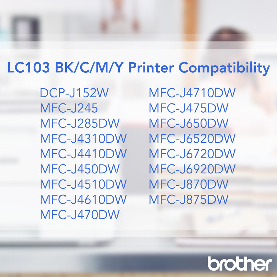 Image of Brother Innobella LC103Y LC103 Ink Cartridge, 600 Pages, 1 Each