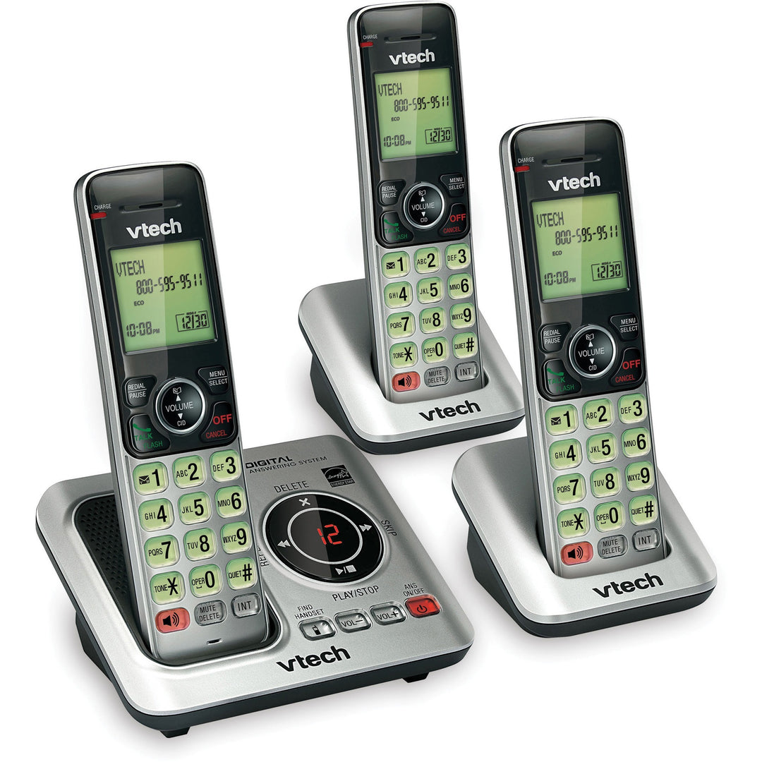 Image of Vtech® Cordless Phone, 3-Handset, 5-1/5"Wx6-7/10"Lx6-9/10"H, Silver