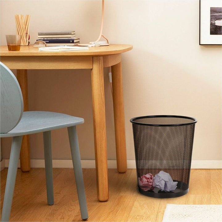 Image of Lorell Round Waste Bin, Steel Mesh, 4.7 Gal., 12"x14-1/4", Black