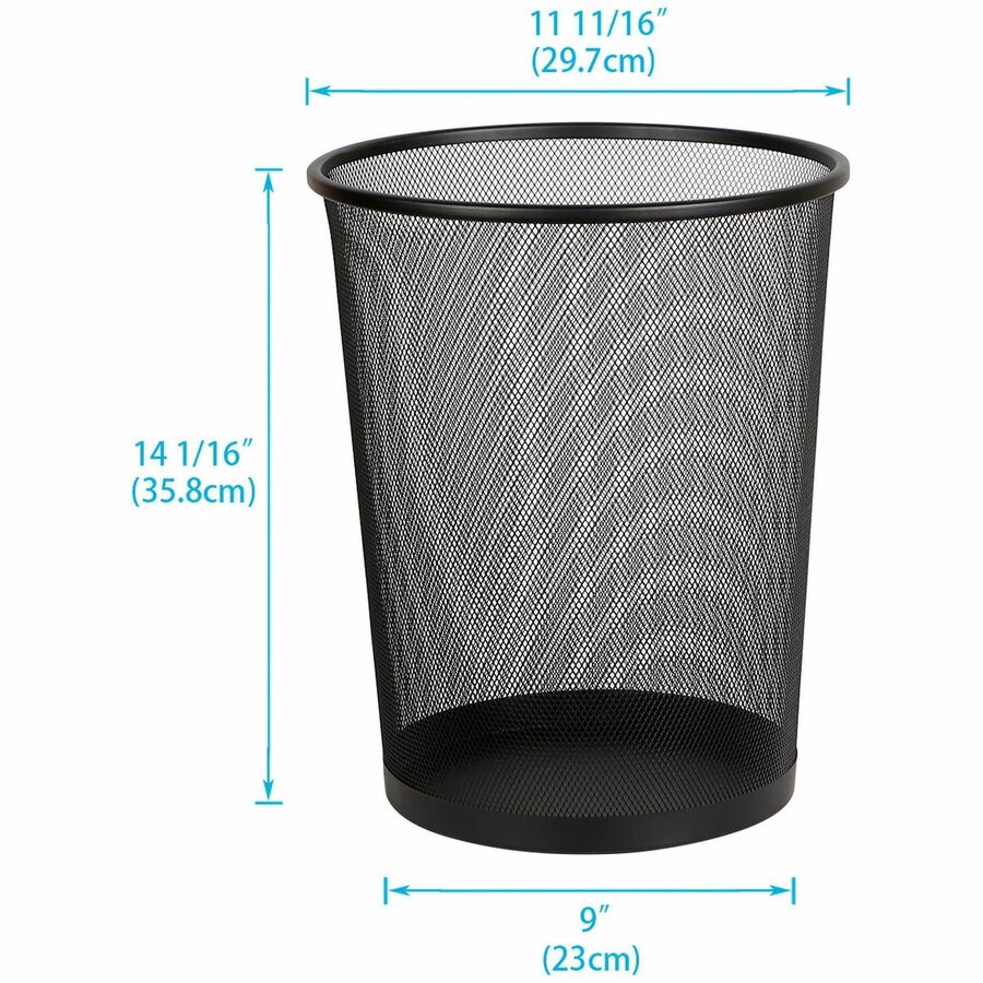 Image of Lorell Round Waste Bin, Steel Mesh, 4.7 Gal., 12"x14-1/4", Black