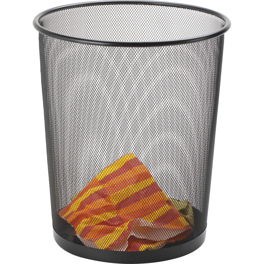 Image of Lorell Round Waste Bin, Steel Mesh, 4.7 Gal., 12"x14-1/4", Black