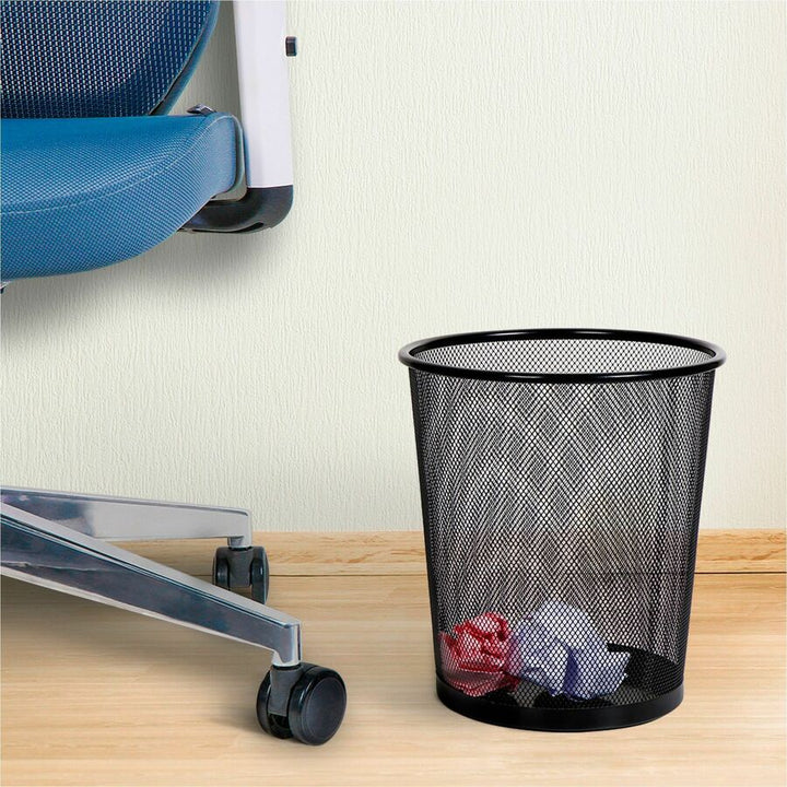 Image of Lorell Round Waste Bin, Steel Mesh, 4.7 Gal., 12"x14-1/4", Black