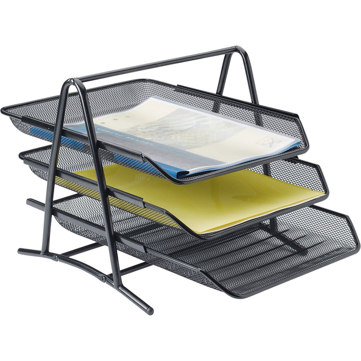 Image of Lorell Desk Tray, 3 Tier,10-3/4"x14-1/4"x11", BK Mesh