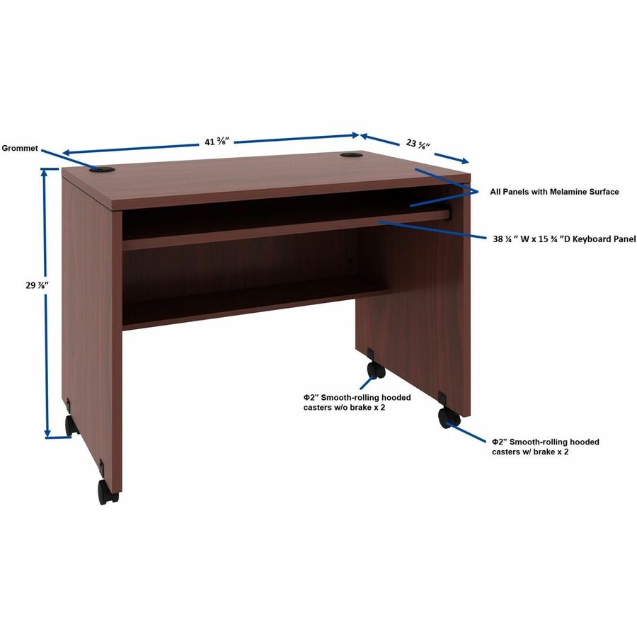 Image of Lorell 48085 Essentials Computer Workstation, 1 Shelf(ves), 29.50" H x 41.38" W x 23.63" Depth, Assembly Required, Mahogany, 1 Each
