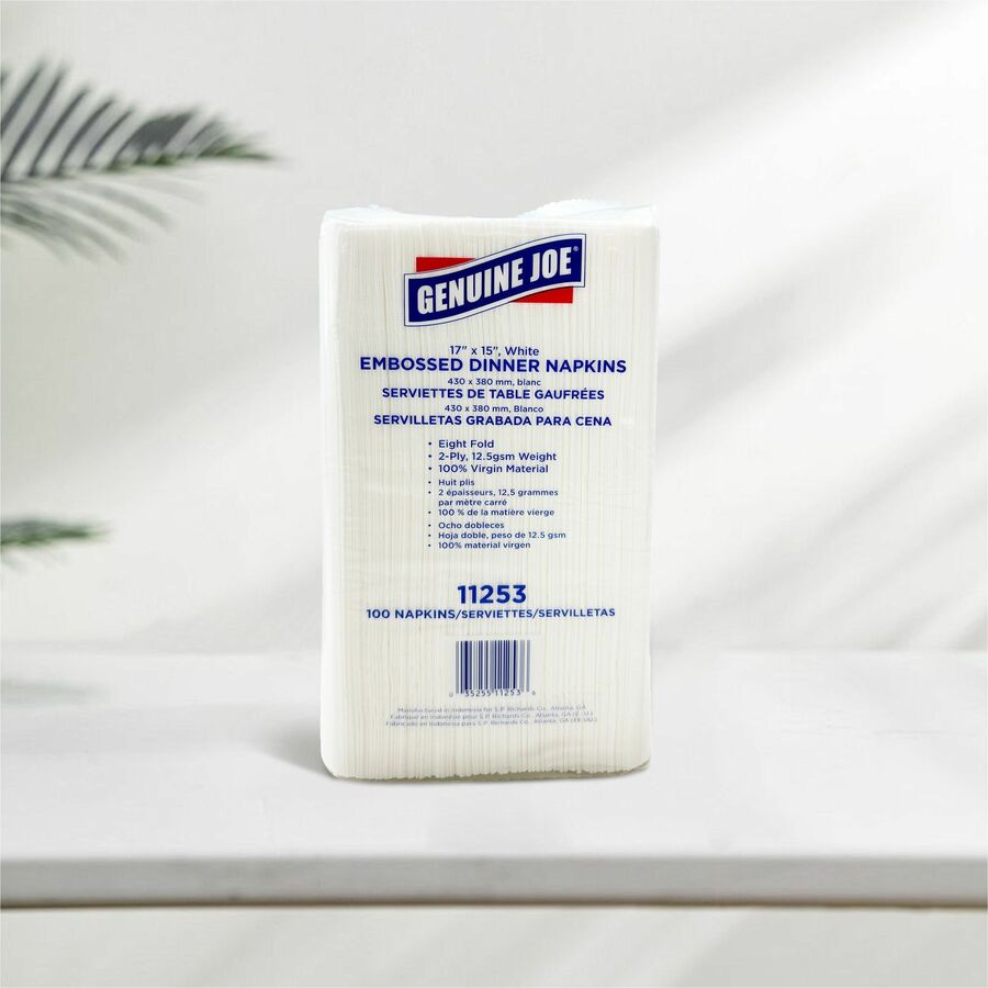 Image of Genuine Joe Dinner Napkins,1/8 Fold,2-Ply,17"x15",100/PK,30PK/CT,WE